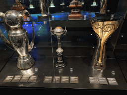 The 2020 Portuguese Championship trophy, the 2020 Portuguese Cup and the 2020 Portuguese Super Cup at the FC Porto Museum at the Estádio do Dragão stadium, with explanation