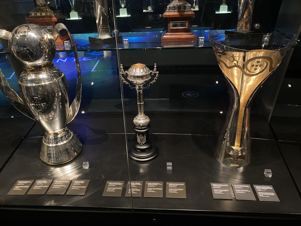 The 2020 Portuguese Championship trophy, the 2020 Portuguese Cup and the 2020 Portuguese Super Cup at the FC Porto Museum at the Estádio do Dragão stadium, with explanation