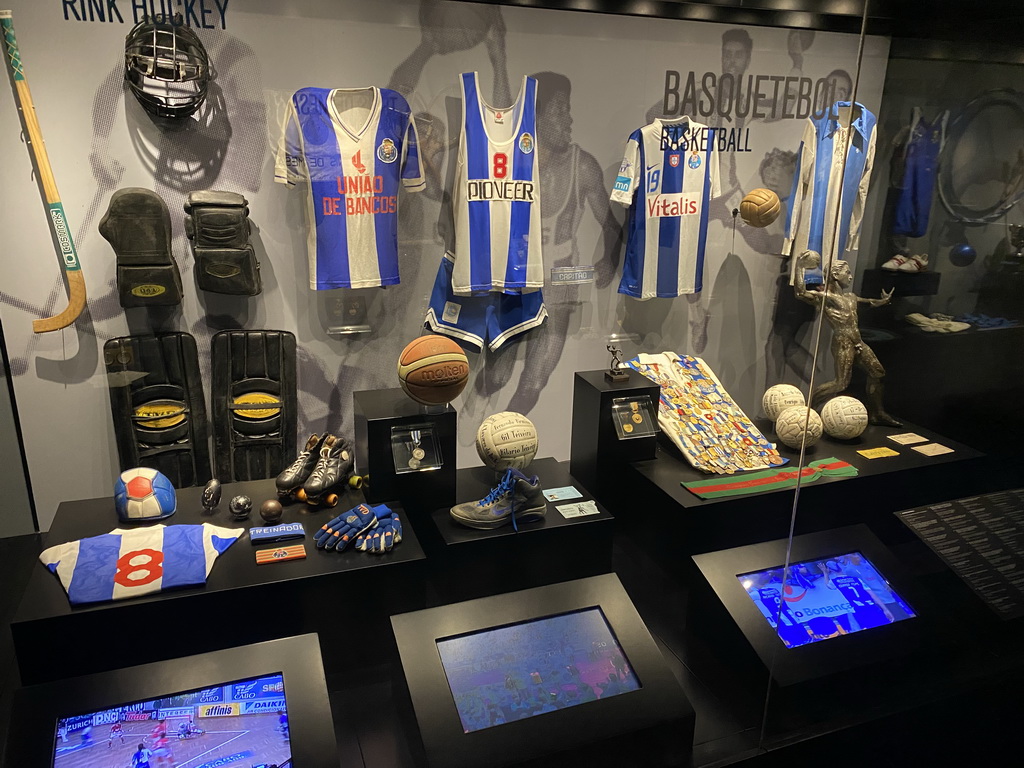 Shirts and other items from the Porto rink hockey and basketball teams at the FC Porto Museum at the Estádio do Dragão stadium