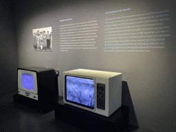 Old televisions at the FC Porto Museum at the Estádio do Dragão stadium, with explanation