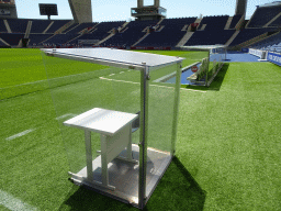 The VAR table and dugout at the Estádio do Dragão stadium