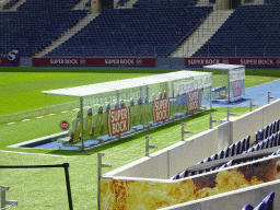 The pitch, dugouts and the south grandstand of the Estádio do Dragão stadium, viewed from the west grandstand