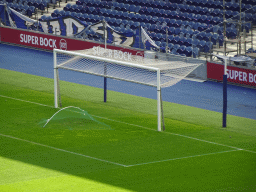 The pitch with the south goal at the Estádio do Dragão stadium, viewed from the board`s seats
