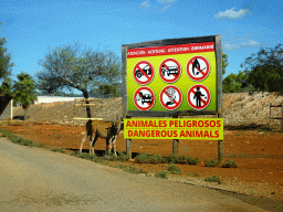 Sign and Antelopes at the Safari Area of the Safari Zoo Mallorca, viewed from the rental car