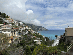 The town center, the town of Praiano and the Tyrrhenian Sea, viewed from the Viale Pasitea street