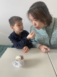 Miaomiao and Max having ice cream at the Posides Café