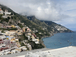 The town center, the town of Praiano and the Tyrrhenian Sea, viewed from the roof of Hotel Poseidon at the Viale Pasitea street