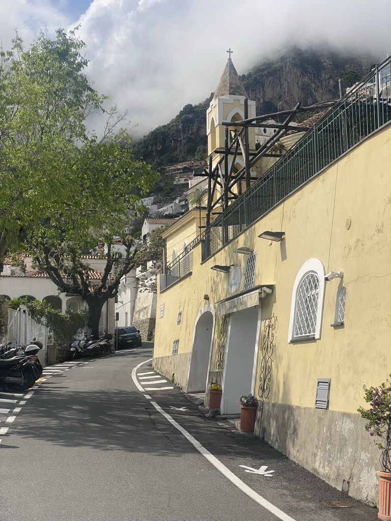 The Viale Pasitea street with the tower of the Chiesa di Santa Caterina church