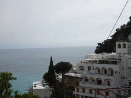 Houses at the town center and the Tyrrhenian Sea, viewed from the Viale Pasitea street