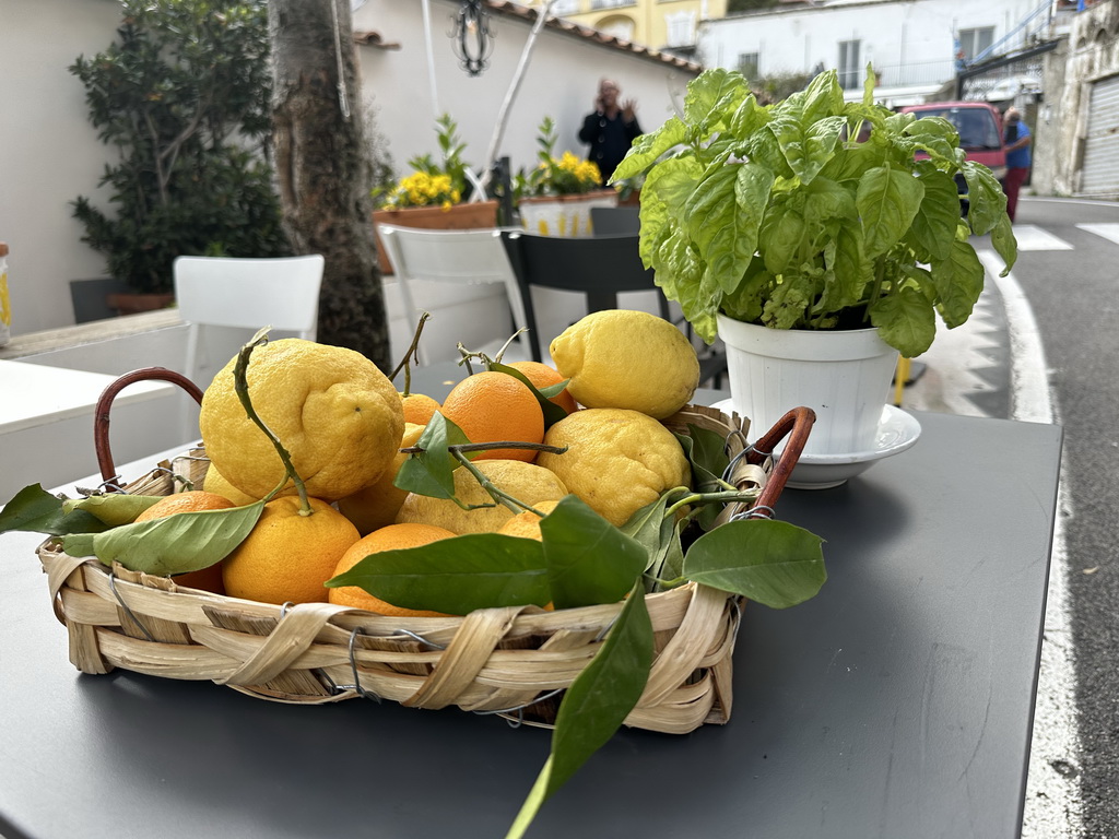 Lemons and oranges on a table at the Viale Pasitea street