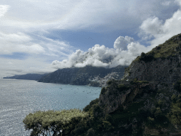 The town center and the Tyrrhenian Sea, viewed from the parking lot of the Il San Pietro di Positano hotel