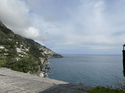 The town of Praiano and the Tyrrhenian Sea, viewed from the parking lot of the Il San Pietro di Positano hotel