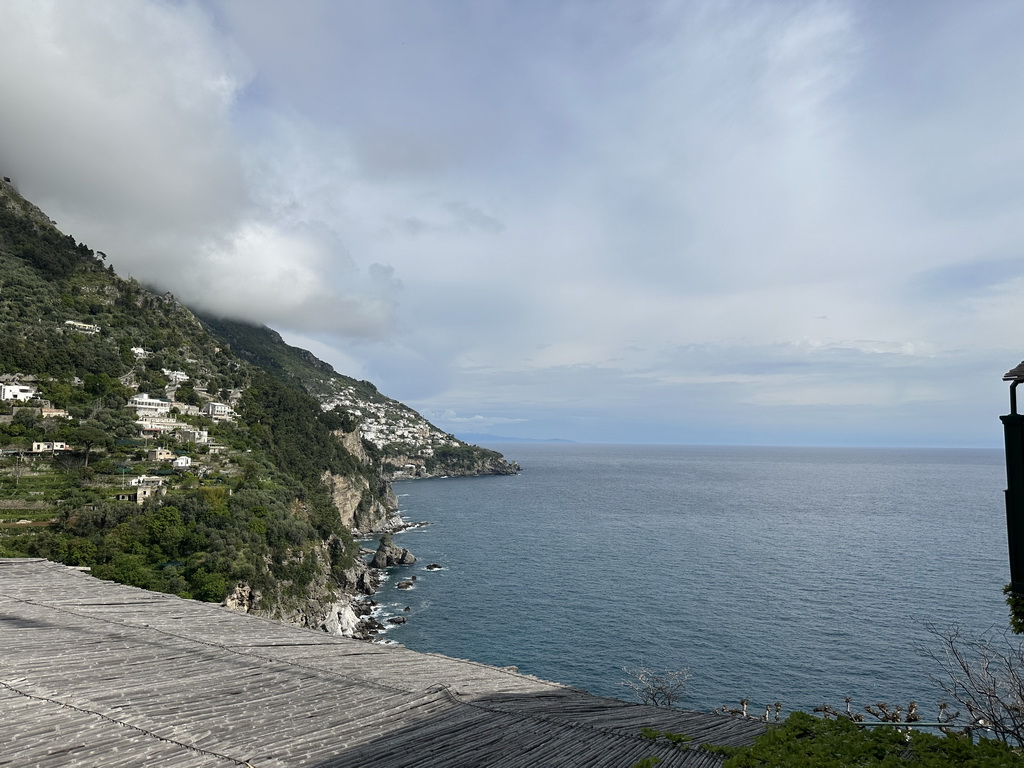 The town of Praiano and the Tyrrhenian Sea, viewed from the parking lot of the Il San Pietro di Positano hotel