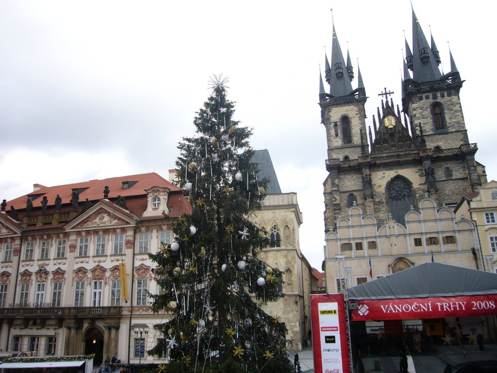 The Goltz-Kinský Palace, the Church of Our Lady before Týn and a christmas tree