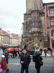 Miaomiao and a horse tram at the Old Town Hall