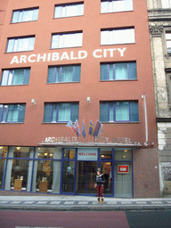 Miaomiao at the front of the Archibald City hotel