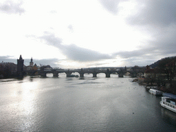 View on the Old Town Bridge Tower, Charles Bridge and the Vltava river, from the Bridge of Legions