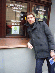 Tim and `Heineken Holland` on a pub window in the Lesser Town