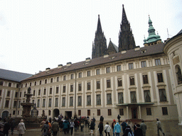 The Second Castle Courtyard of Prague Castle, with the towers of the St. Vitus Cathedral