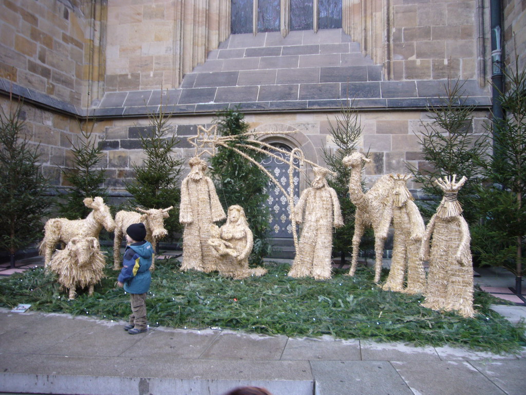 The Nativity of Jesus, made of hay, in front of St. Vitus Cathedral, on the Third Castle Courtyard of Prague Castle