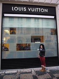 Miaomiao at the Louis Vuitton store in Pariszka street