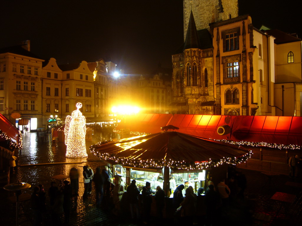 Old Town Square, with the tower of the Old Town Hall, at christmas night