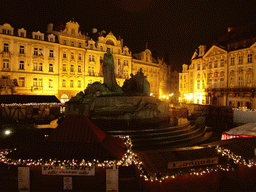 Old Town Square, with the Jan Hus Memorial and the Goltz-Kinský Palace, at night