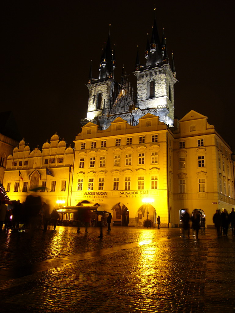 Old Town Square, with the Church of Our Lady before Týn and the Goltz-Kinský Palace, at christmas night