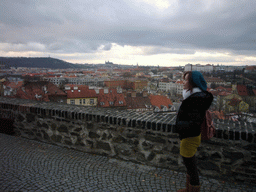 Miaomiao and view on the center of Prague, from Vyehrad