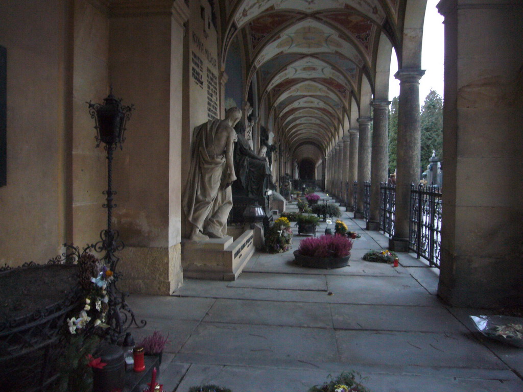 Sculptures in a hallway of the Vyehrad Cemetery