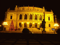 The Rudolfinum and the statue of Antonin Dvorák, at the Jan Palach Square, by night