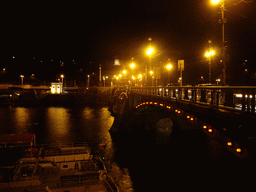 Cech Bridge (Cechuv most) and the former Stalin`s Monument (nowadays a metronome), by night