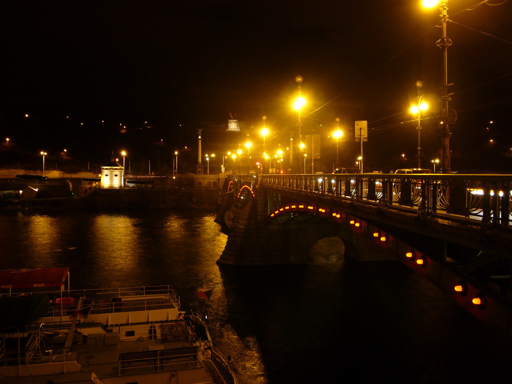 Cech Bridge (Cechuv most) and the former Stalin`s Monument (nowadays a metronome), by night