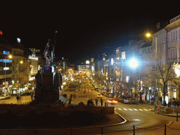 Wenceslas Square and St. Wenceslas Monument, viewed from the National Museum, by night