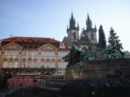 Old Town Square, with the Jan Hus Memorial, the Goltz-Kinský Palace and the Church of Our Lady before Týn