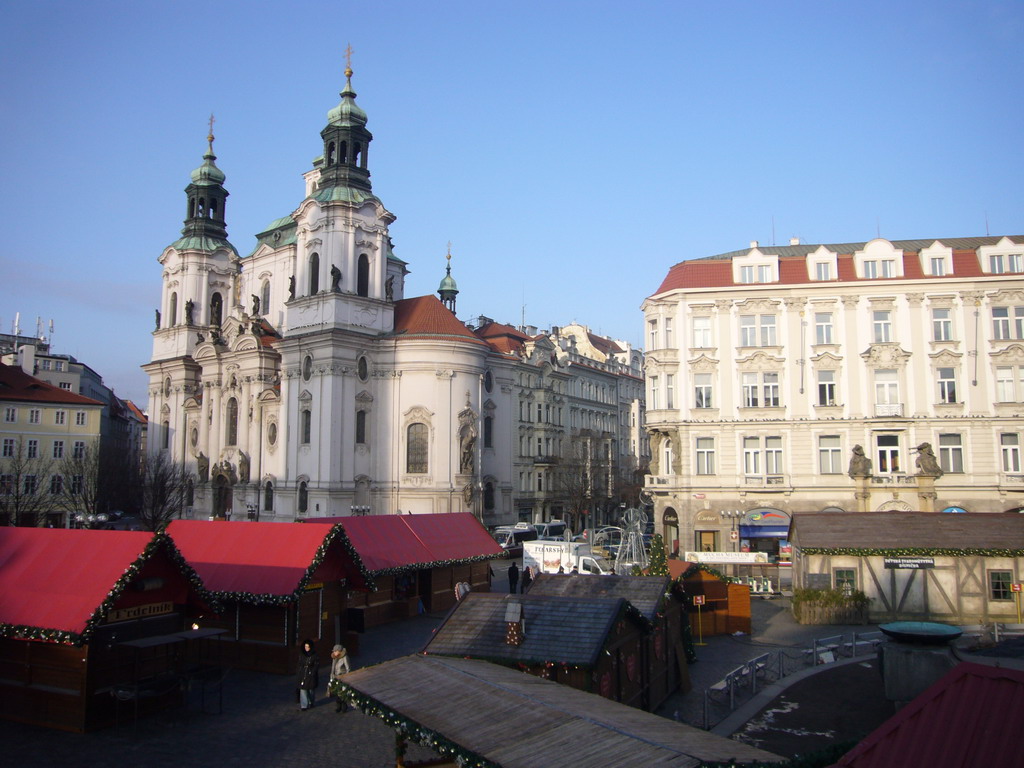 Old Town Square, with the christmas market and St. Nicholas Church