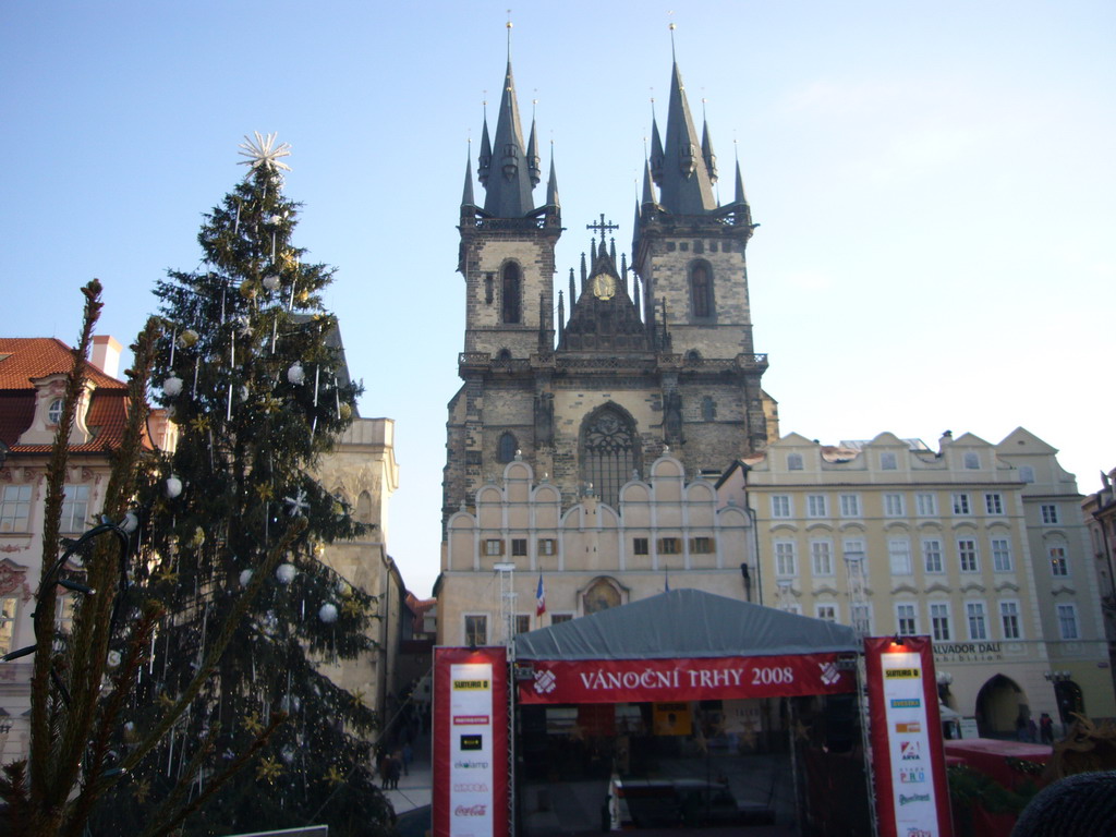 Old Town Square, with a christmas tree and the Church of Our Lady before Týn