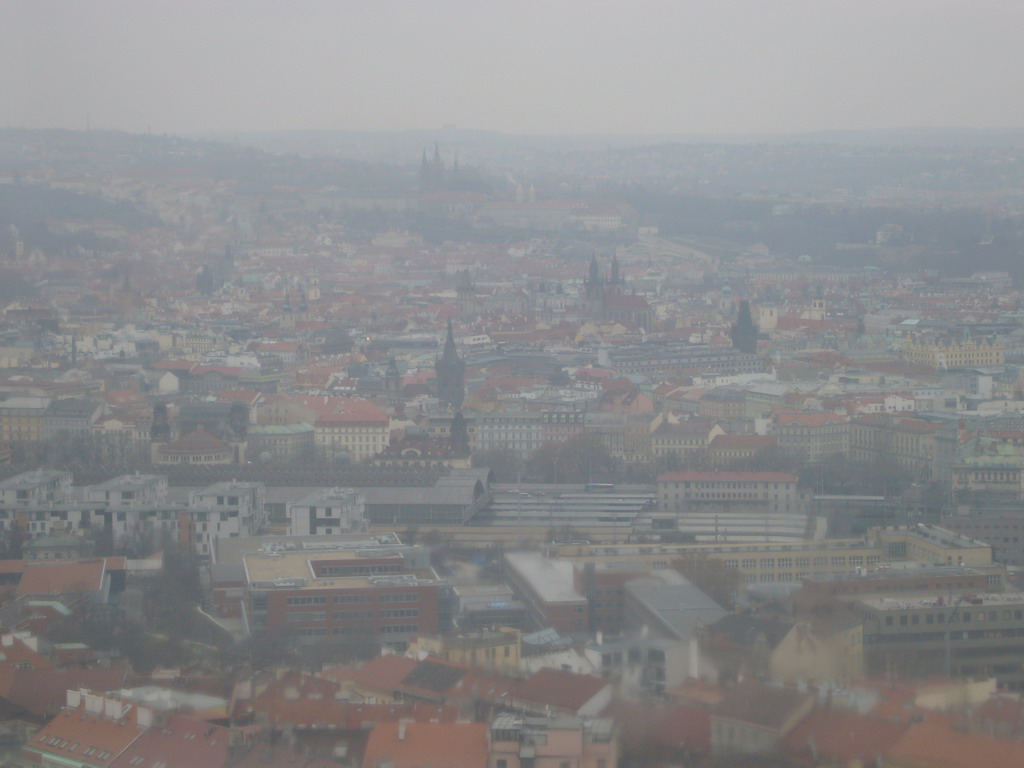 View on the Prague Main railway station and the city center from the ikov Television Tower