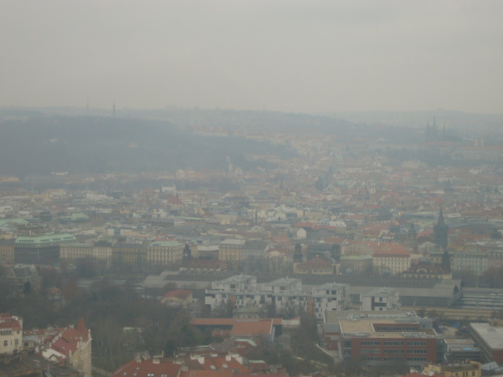 View on the Prague Main railway station and the city center from the ikov Television Tower