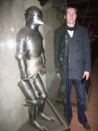 Tim with an armour, in the Torture Museum at the Golden Lane