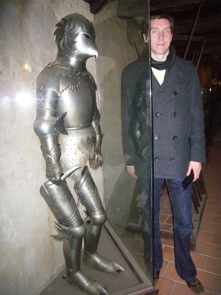 Tim with an armour, in the Torture Museum at the Golden Lane