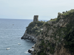 The Torre Asciola tower and the Tyrrhenian Sea, viewed from a parking lot next to the Amalfi Drive