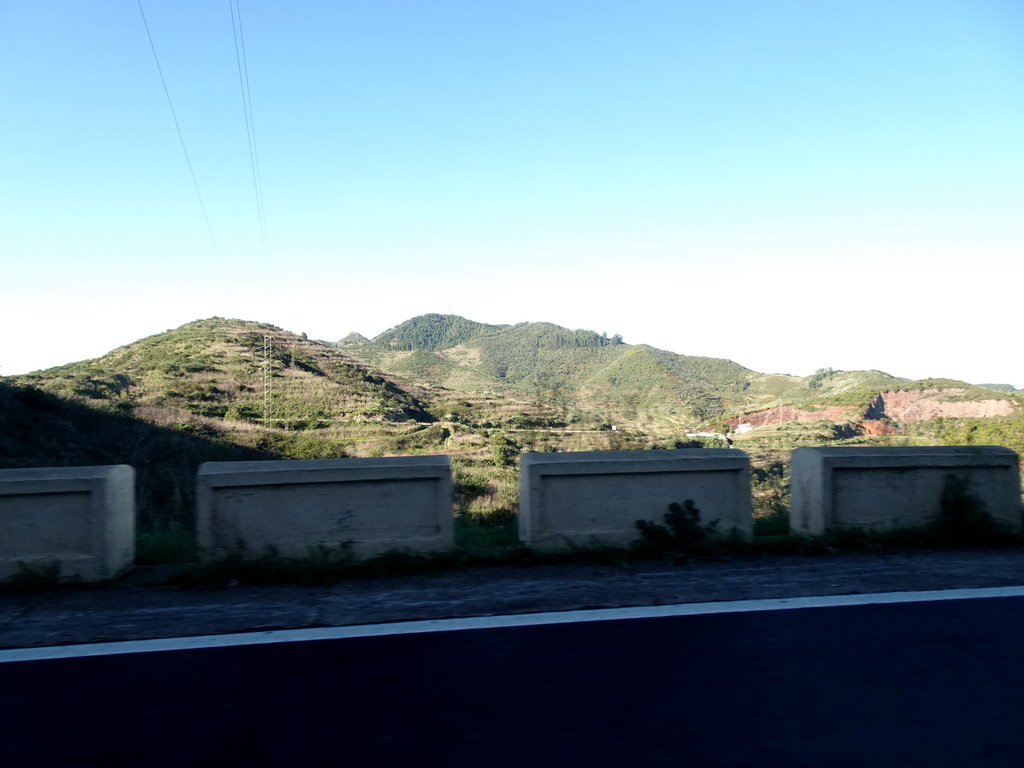 Hills and trees just southeast the town of Erjos de el Tanque, viewed from the rental car on TF-373 road