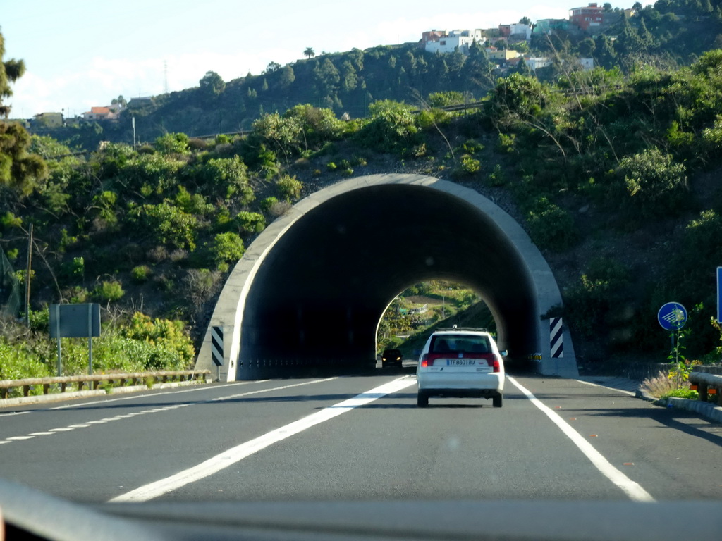 Tunnel at the TF-5 road on the east side of the town of Icod de los Vinos, viewed from the rental car