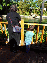 Miaomiao and Max with American Alligators, Turtles and fish at the Loro Parque zoo, during the Discovery Tour