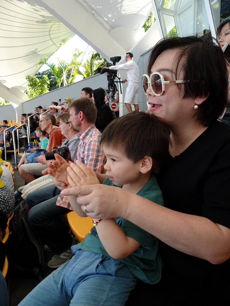 Miaomiao and Max at the Orca Ocean at the Loro Parque zoo, during the Orca show