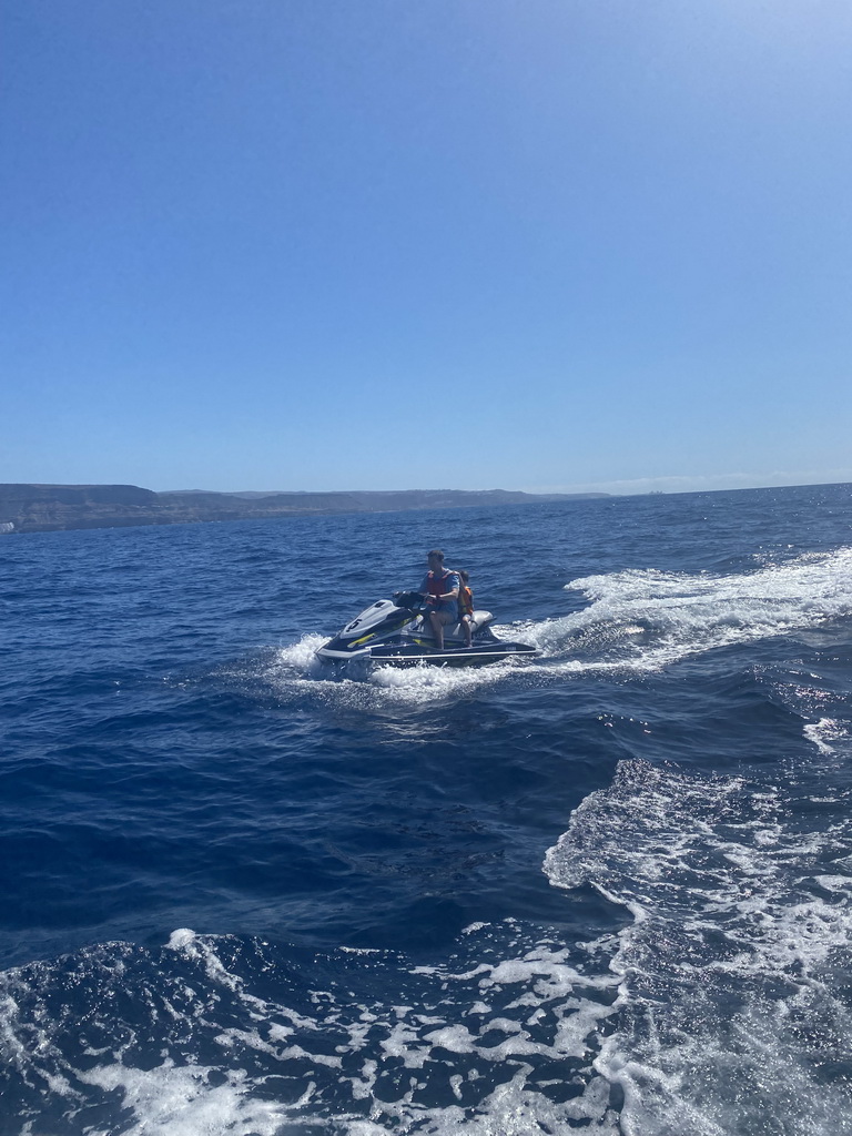 Tim and Max on a jet ski