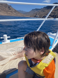 Max on the deck of the Sagitarius Cat boat