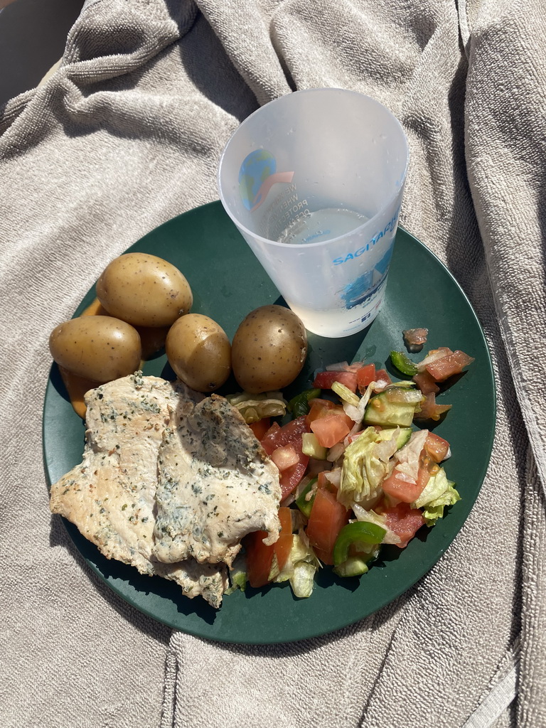 Lunch on the deck of the Sagitarius Cat boat