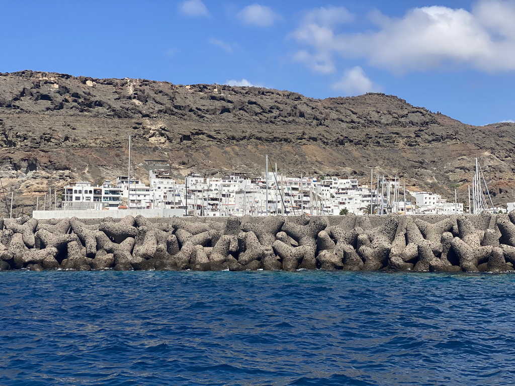 Houses and harbour at the town center, viewed from the Sagitarius Cat boat